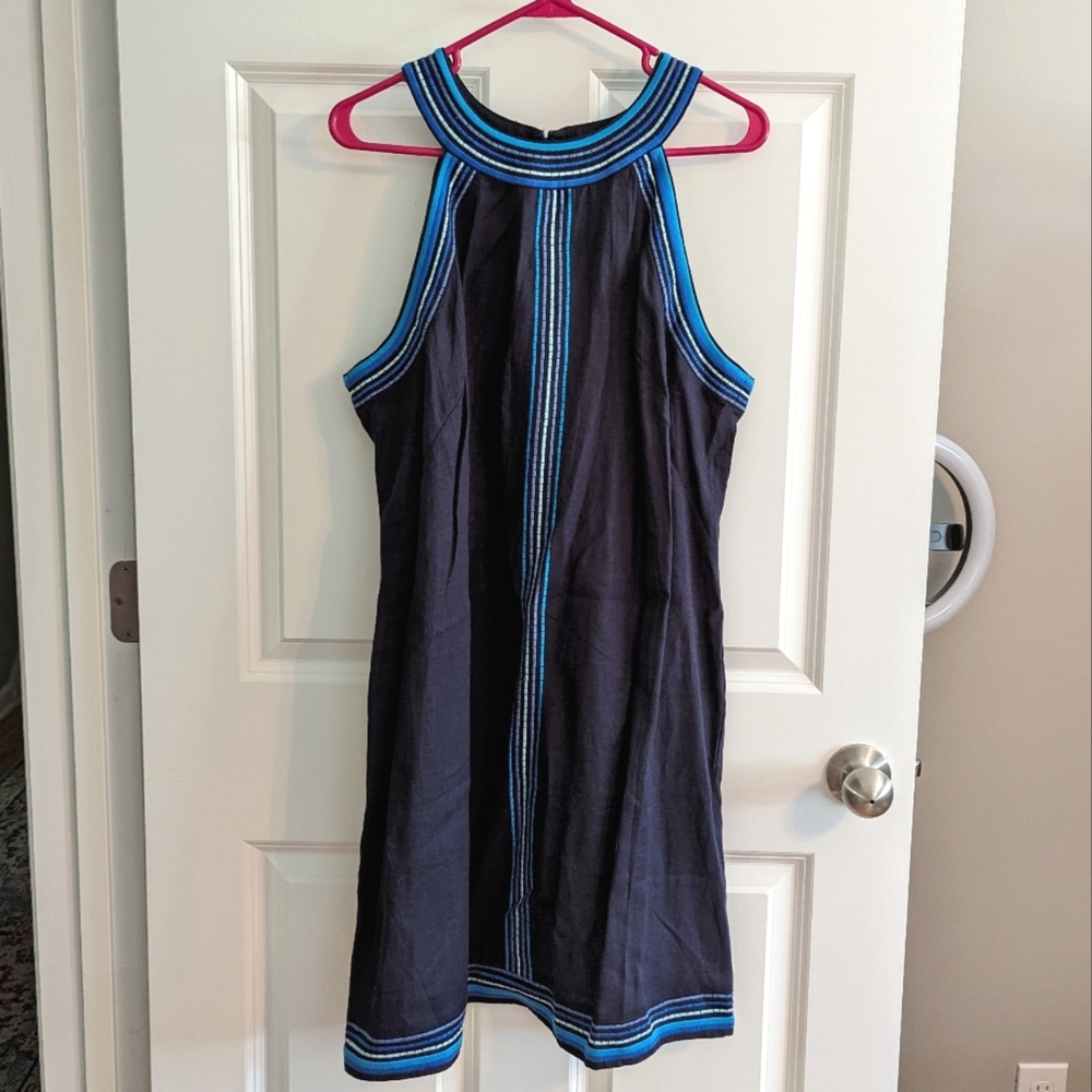 ✨ Boden Navy Blue Linen Halter Dress with blue Accents. Size 12. NWT. - Picture 2 of 7